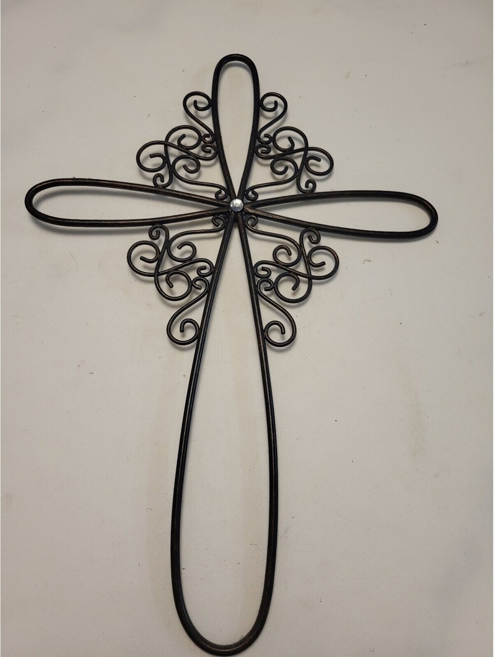 Decorative Black Metal 18"x12.5" Cross with Scroll Design